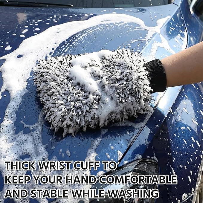 4 Pack Microfiber Car Wash Mitts Set 10x7 Inch Soft Suede Lining Car Wash Gloves, Highly Absorbent Scratch-Free Cleaning Cloths for Auto Detailing, Safe with All Soaps, Bucket(Black)