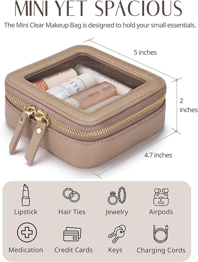 Popvibe Clear Makeup Bag Travel Cosmetic Case Transparent Toiletry Bag with Zipper, Portable Make Up Organizer Traveling Compact Car Bag for Essentials