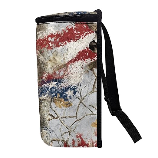 Camo Deer Car Trash Can with Lid US Flag Garbage Can with Adjustable Straps Trash Bin for Car Automotive Interior Accessories Storage Bag