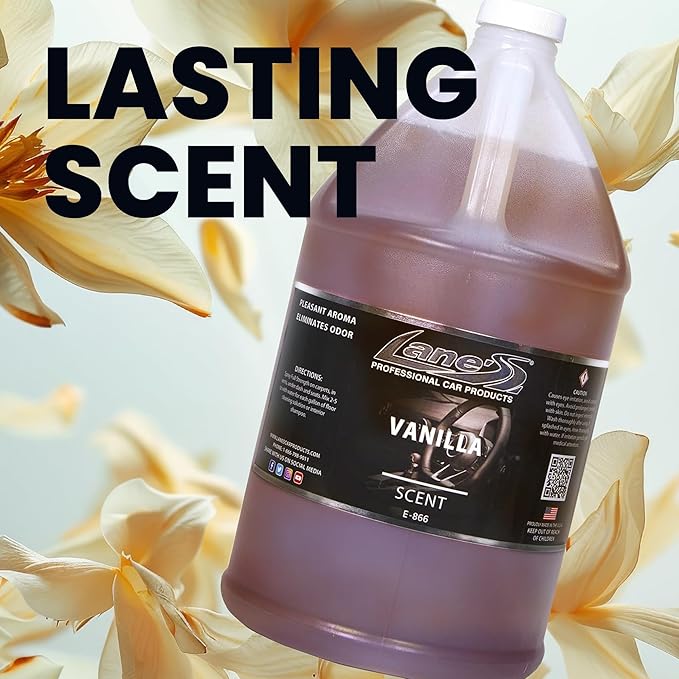LANE’S Premium Car Air Freshener "Vanilla" - 128oz Water-Based, Long-Lasting Auto Scent Spray - Food, Pet, Odor Smell Deodorizer for Cars, Trucks, SUVs' Interior Leather, Carpet, Upholstery
