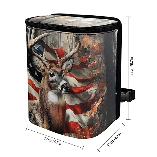 Camo Deer Car Trash Can with Lid Foldable American Flag Trash Bin for Car Interior Accessories Multipurpose Garbage Can Storage Organizer