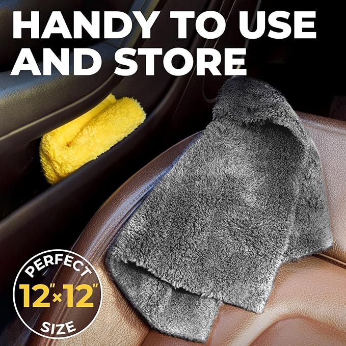 Super Soft Microfiber Towels for Cars - Edgeless - 6pk (12”x12”) - Premium Scratch-Free Towel - Great for Drying, Detailing, Polishing, Buffing - Ultra Absorbent Microfiber Cleaning Cloths for Car