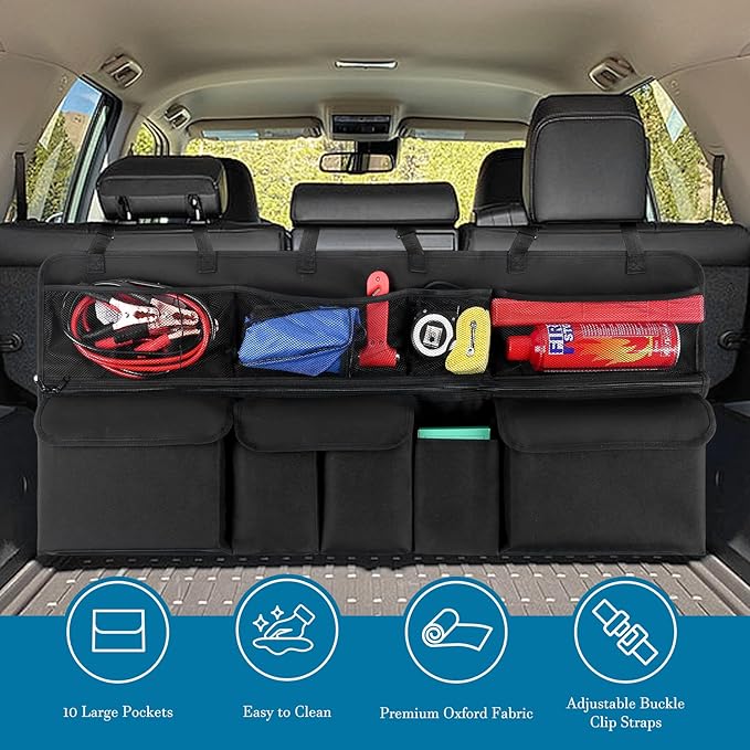 Car Trunk Organizer, Upgraded Version Expand Space Hanging Trunk Organizer with Adjustable Straps, Collapsible Waterproof Cargo Storage, Sturdy Space Saver Frees Trunk Floor for SUV, Truck
