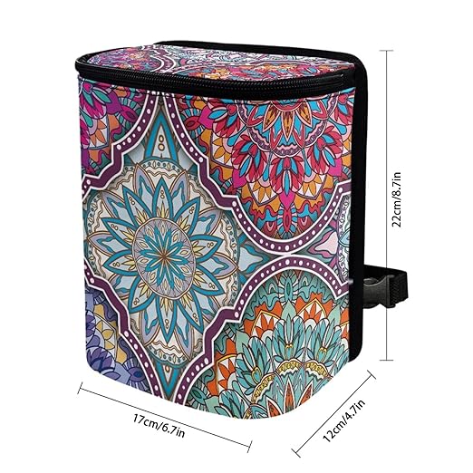 Boho Mandala Car Trash Can Leak-Proof Auto Trash Bin Portable Auto Garbage Bag Large Capacity Trashcan Storage Bag Multipurpose Car Organizer Hanging