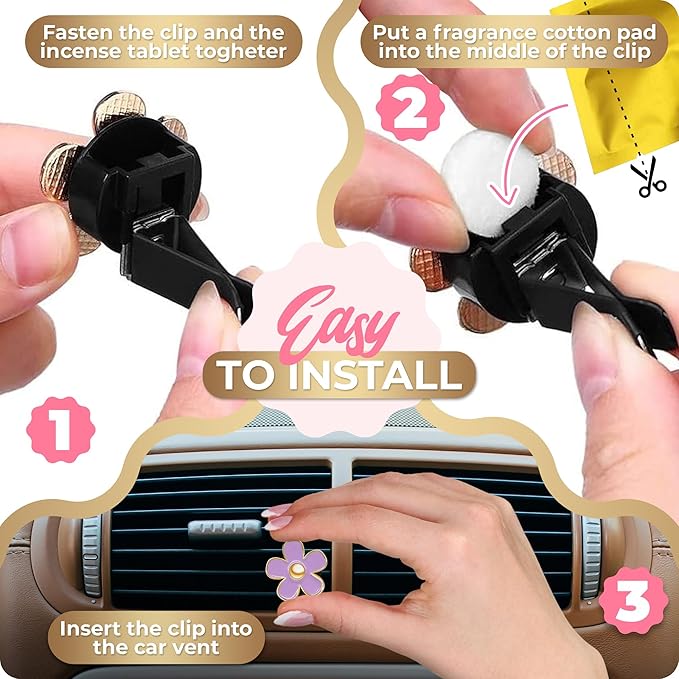 Automotive Colorful Car Decoration - Air Vent & AC Outlet Clips - Air Freshener & Interior Car Decor for Girls & Women (Purple, Lavender, Eucalyptus, Jasmin)
