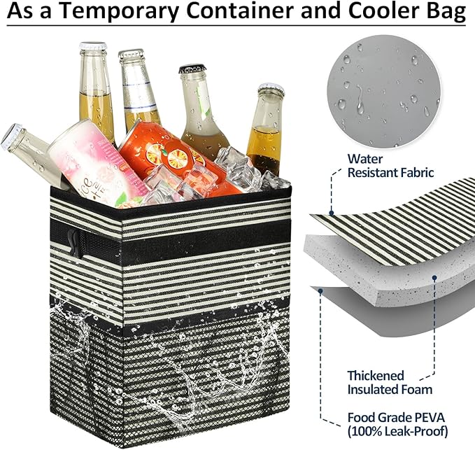 Car Trash Can Bin for Back Seat Leak Proof, Cute Car Trash Bag Hanging, Vehicle Trash Can for SUV Truck Van, Automotive Garbage Cans Front Seat Stripe