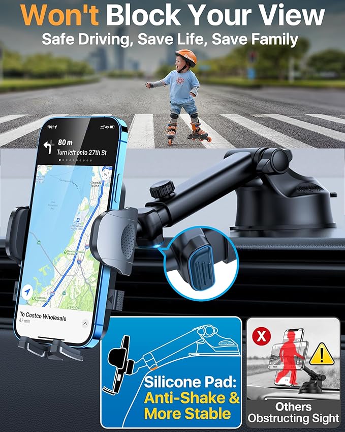 【98+LBS Strongest Suction & Military-Grade】Ultimate Car Phone Mount【Patent & Safety Cert】 Cell Phone Holder Truck Stand for Dashboard Windshield Vent for iPhone 17 Pro Max 16 15 Samsung,Graphite Black