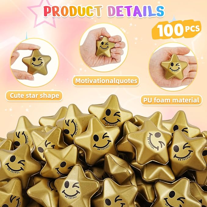 100PCS Stress Balls, Star Stress Balls for Adults & Kids, Mini Foam Ball Stress Relief Toys, Fidget Anxiety & Anger Relief at Work/School/Home, Student Prizes, Perfect Party Favors