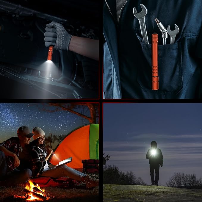 FORTO Rechargeable Pen Light Flashlight, 400 Lumens Small Pocket Flashlight with Clip, IP67 Waterproof, 2 Light Modes, 3-Color Battery Indicator, Type-C Charging, for Inspection,Emergency (Orange)