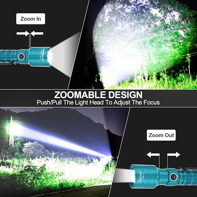 Banral Flashlights High Lumens Rechargeable, Super Bright Long Range Small Powerful Flashlight, 6 Modes LED Tactical Pocket Waterproof Flash Light for Home Emergency (2, Turquoise)