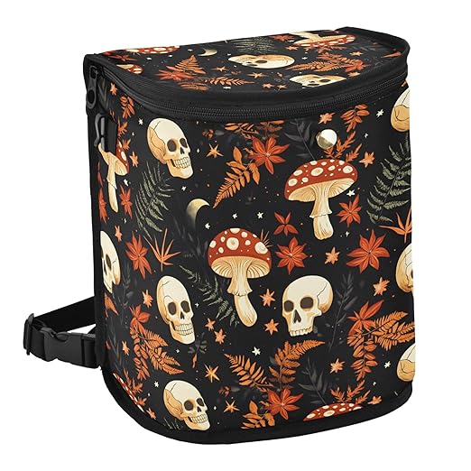 MNSRUU Car Trash Can with Lid, Mushrooms Skull Car Trash Bag Hanging Organizers and Storage for Front Back Seat, Leak-Proof Trash Bin