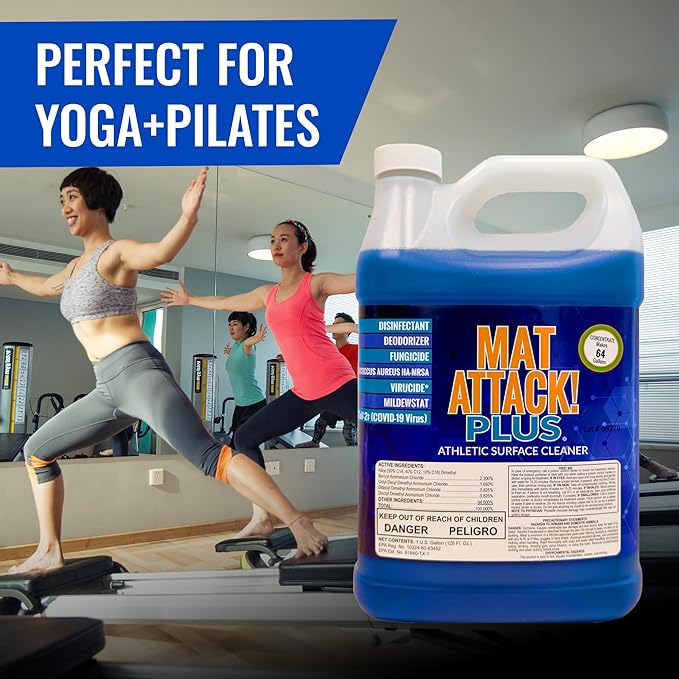 Dollamur Mat Attack! PLUS® Gym & Yoga Mat Cleaner, Hygienic Cleaner for Rubber Flooring, Wrestling Mats, and Fitness Floors-Gallon