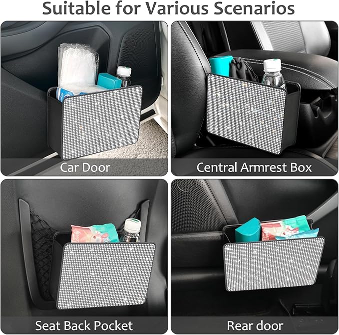 Accmor Bling Car Trash Can, Foldable Vehicle Trash Bin Dustbin Garbage Organizer Storage, Sparkling Crystal Rhinestone Trash Bags Holder Container with 30pcs Garbage Bag Car Accessories for Auto, SUV