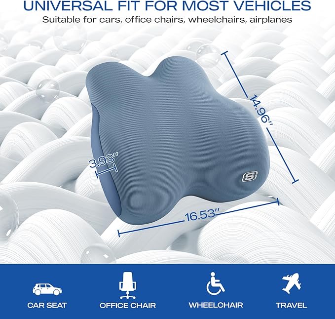 Skechers Women’s Lumbar Pillow, Memory Foam Lumbar Support Pillow for Office,Chair Lower Back Pain Relief Lumbar Pillow,Ergonomic Design Back Support Pillow for Office Chair,Car,Home,Travel,Blue