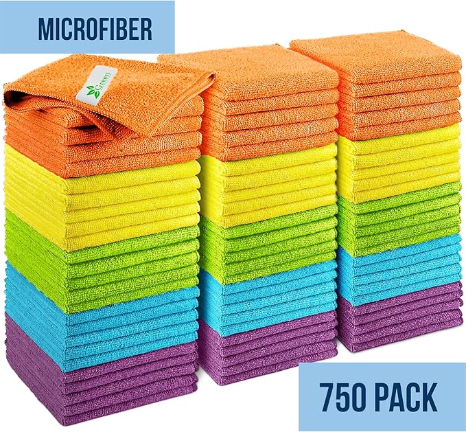 GREEN LIFESTYLE Chamois Cloth, Microfiber Cleaning Cloth 750 Pack, Borderless Towels Cleaning, Car Microfiber Towel, Drying Car Wash Towels (11.5" x 11.5", Multicolor)