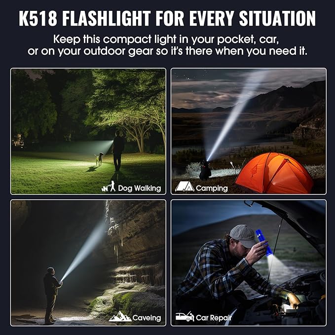 Banral Rechargeable Tactical Flashlights, High Lumens Small Mini USB-C LED Flashlight, Compact EDC Flash Light, 4 Modes&Memory Function, Waterproof Pocket Lights for Home,Camping,Emergency (1, Blue)