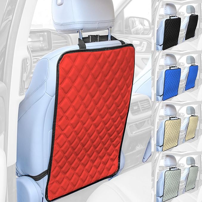 FH Group 2-Pack Diamond Stitched Faux Leather Back Seat Kick Protectors, Heavy Duty Car Kick Mat for Kids Waterproof Protection, Easy to Clean