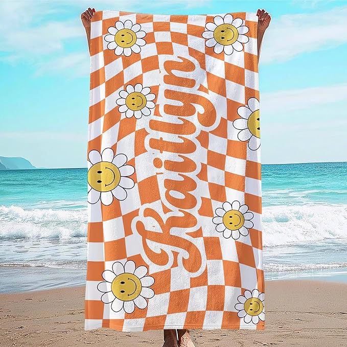 JML Personalized Beach Towel with Name, Custom Flower Beach Towel, Customized Microfiber Pool Towel, Quick Dry & Absorbent Swim Towel for Adult,Anniversary, Birthday, Summer Holiday,Vacation