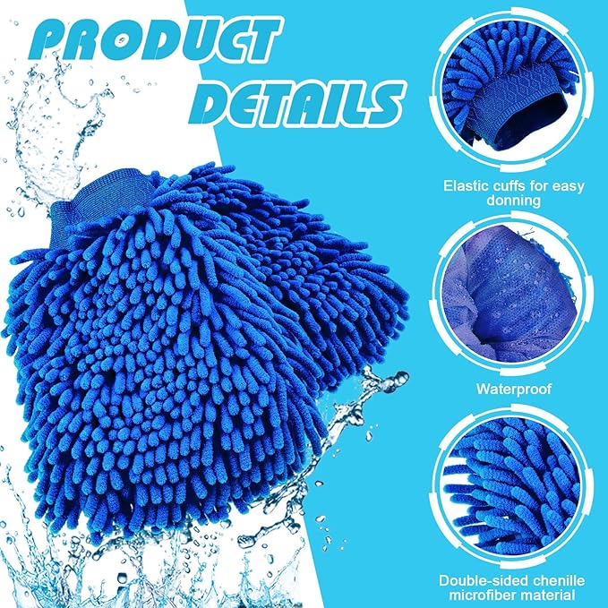 Toulite 16 Pcs Car Wash Mitt Chenille Microfiber Wash Mitt Double Sided Glove Cleaning Drying Mitts (7.48 x 10.24 Inch,Royal Blue,Green)