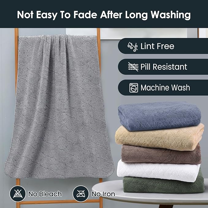JML Microfiber Bath Towels, Oversized, Ultra Soft, Super Absorbent and Fast Drying, No Fading and Multipurpose Use for Sports, Travel, Fitness, SPA and Yoga (Coral Fleece - Grey, 30 in x 60 in)