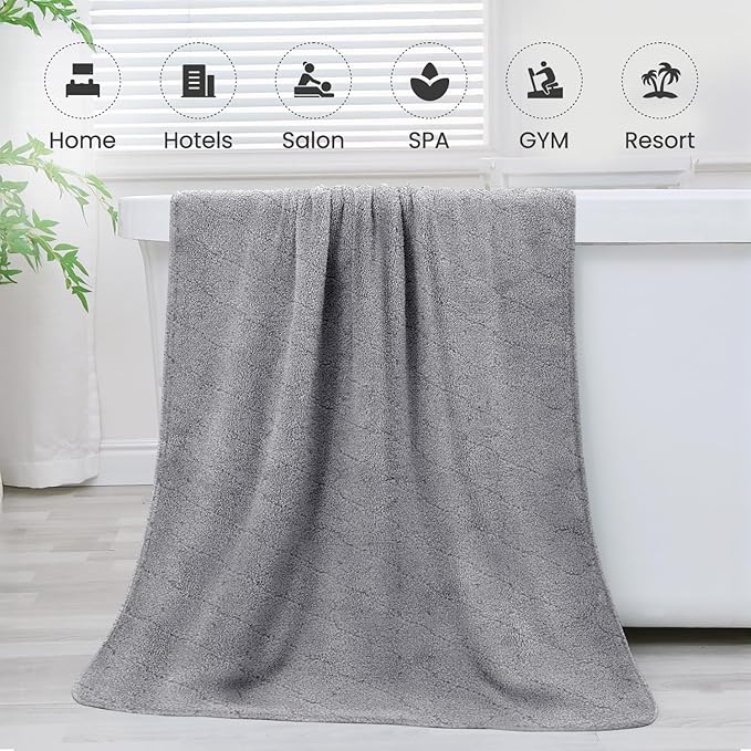 JML Microfiber Bath Towels, Oversized, Ultra Soft, Super Absorbent and Fast Drying, No Fading and Multipurpose Use for Sports, Travel, Fitness, SPA and Yoga (Coral Fleece - Grey, 30 in x 60 in)