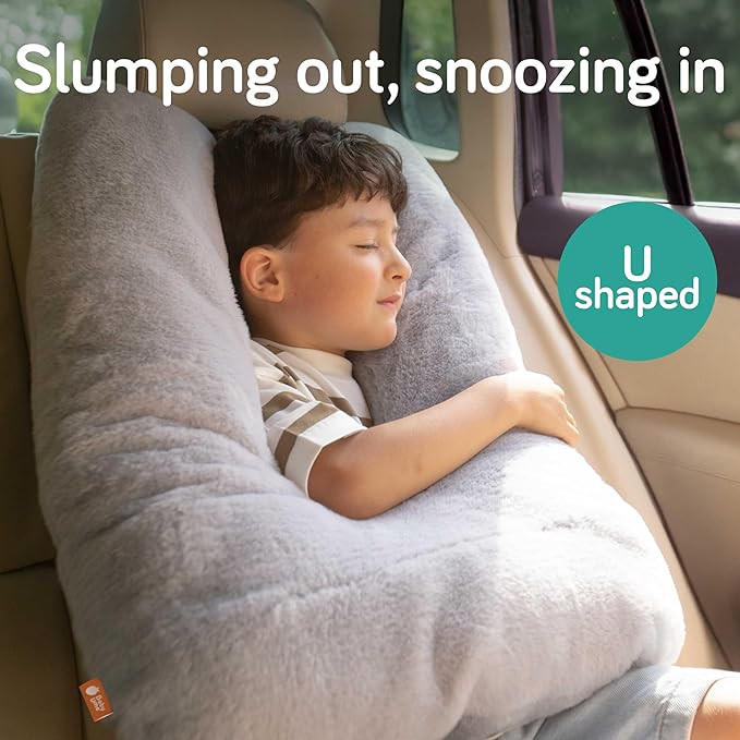 Baby Uma Car Pillow for Kids - Soft 'n Cozy U-Shaped Kids Travel Pillow, Machine Washable Cover & PP Cotton Filling, Car Seat Head Support Toddler, Neck Pillows for Travel (Gray)