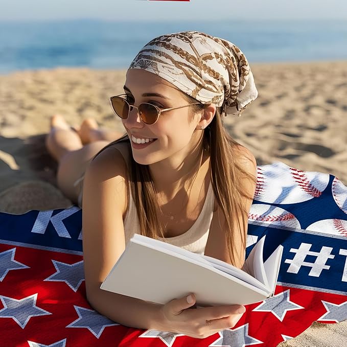 Personalized Beach Towel With Name, Custom Beach Towel with Name, Customized Baseball Microfiber Pool Towel, Quick Dry & Absorbent Swim Towel for Adult,Anniversary, Birthday, Summer Holiday,vacation