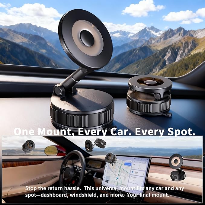 RayLink for MagSafe Car Phone Holder [120LB Suction & 2800gf Magnet] 360° Adjustable for Magnetic Phone Mount Compatible for iPhone 17/16/15/14/13/12 Series