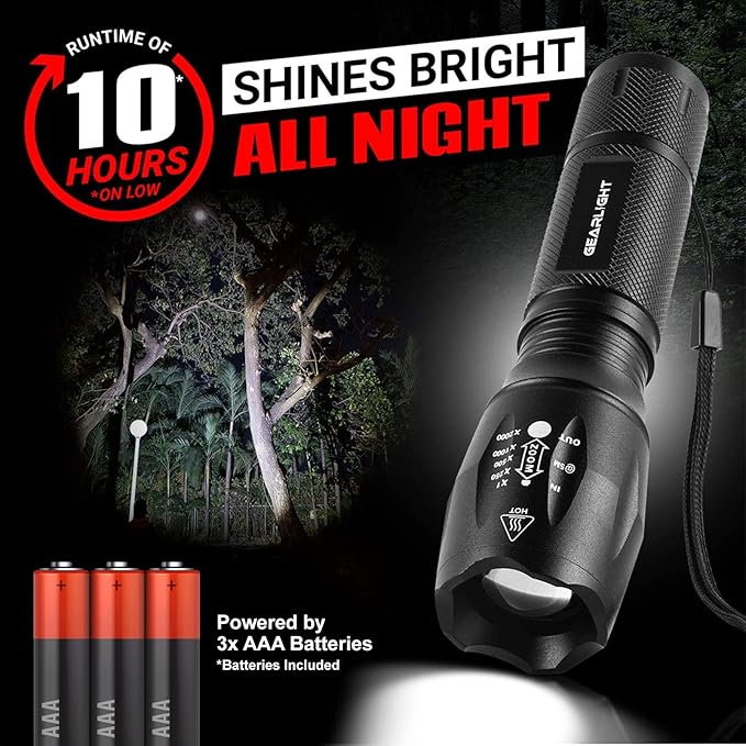 GearLight LED Flashlight Bright, Zoomable Tactical Flashlights with High Lumens and 5 Modes for Emergency and Outdoor Use -Camping Accessories -S1000 - S1000-1 Pack, (Batteries Included)