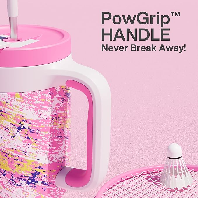 POWCAN 40 oz Tumbler with Handle, 2-in-1 Straw and Sip Lid, Leakproof, Dishwasher Safe, Insulated Stainless Steel Travel Coffee Mug, Keeps Cold for 34 Hours, Fits in Car Cup Holder (Pink Ladies)