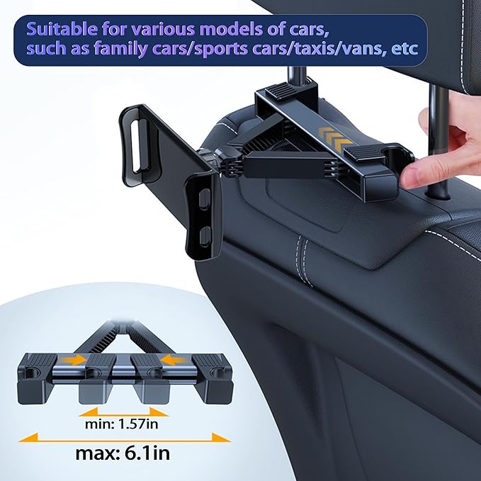 2026 Car Headrest Tablet Holder (2 Pack), Car iPad Holder for Kids, Scalable Tablet Mount for Backseat, for iPad Pro Fire HD and more, for Most Tablets/Phones, Fits Larger Tablets [Upgrade -Black]