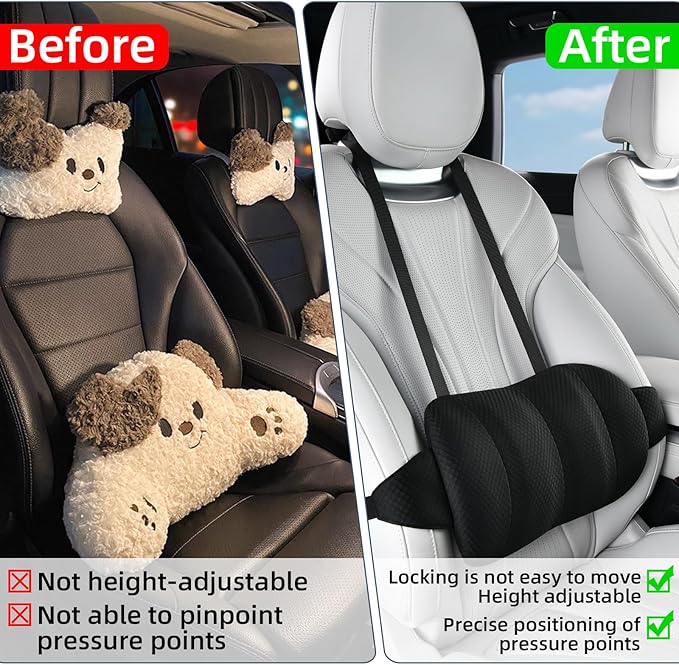 KAYI Lumbar Support Pillow for Car, Memory Foam Lumbar Pillow with Adjustable Straps, Lumbar Support Pillow for Office Chair, Back Support for Car, Sitting, Driving, Traveling (1, Black)