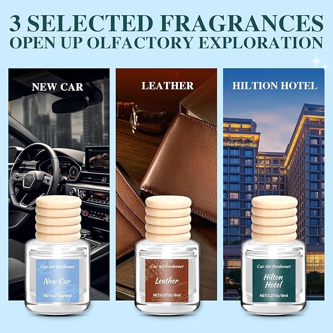6 Pack Premium Car Air Freshener, 3 Scents, Long Lasting Luxury Essential Oil Fragrance Diffuser Set, Hanging Executive Vehicle Interior Decor Scent Unisex