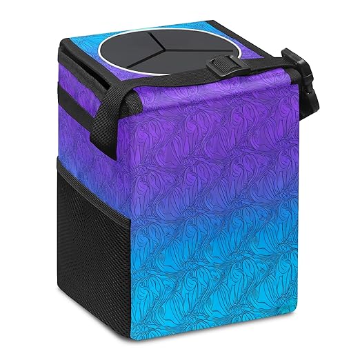Car Trash Can with Lid & Multiple Pockets ,Foldable Vehicle Garbage Bin Waterproof & Leak Proof Automotive Garbage Cans Car Accessories for Women Men Road Trip Essentials Purple Blue Gradient