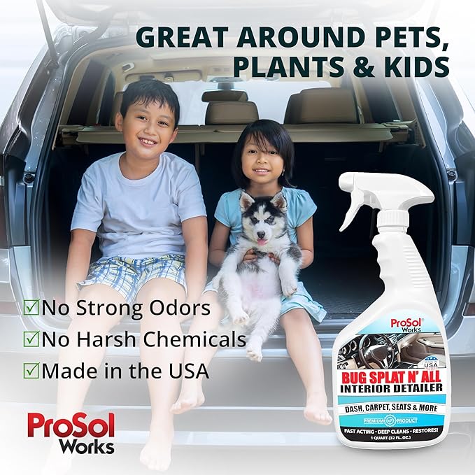 Bug Splat N' All Interior Detailer 32 fl oz - All Purpose Cleaner for Seat, Dash, Wood, Glass & More - Quick Detailer Spray Effective on Oil, Dirt, Grime & Debris - Safe on All Surfaces