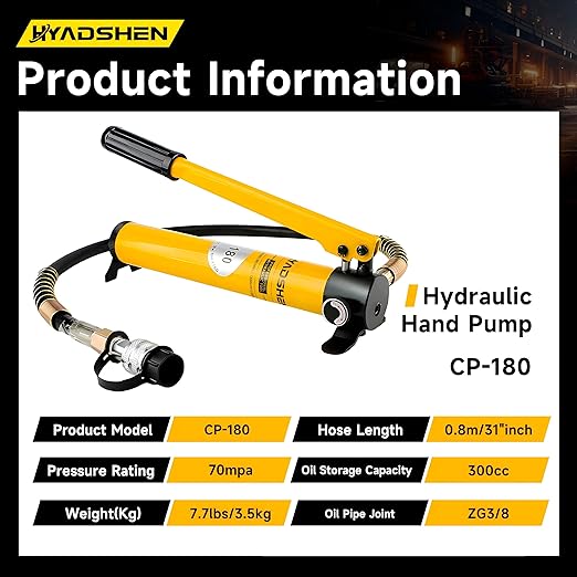 10 ton Hydraulic Cylinder Jack Sets Porta Power Ram Jack Kit with CP-180 Hydraulic Hand Pump, 2” Stroke Hydraulic Cylinder Jack Single Acting Lifting Cylinder Retract Automatically
