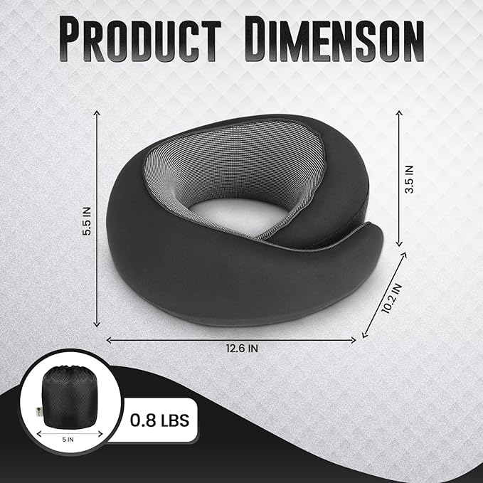 Travel Neck Pillow 100% Memory Foam, Ergonomic 360° Support Pillow for Flights, Car, Office & Train, Breathable Travel Essentials for Adults & Kids, Neck Pain Relief, (BLACK)