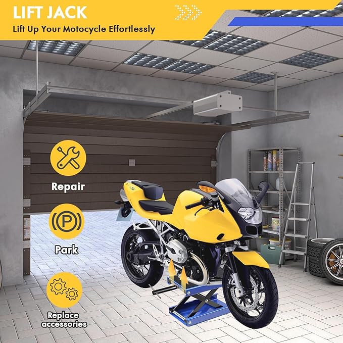 1100 LB Wide Deck Motorcycle/ATV Center Scissor Lift Jack Hoist Stand Bikes, Deep Blue