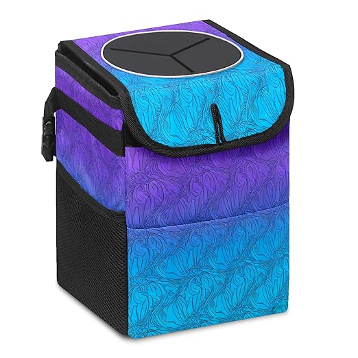 Car Trash Can with Lid & Multiple Pockets ,Foldable Vehicle Garbage Bin Waterproof & Leak Proof Automotive Garbage Cans Car Accessories for Women Men Road Trip Essentials Purple Blue Gradient