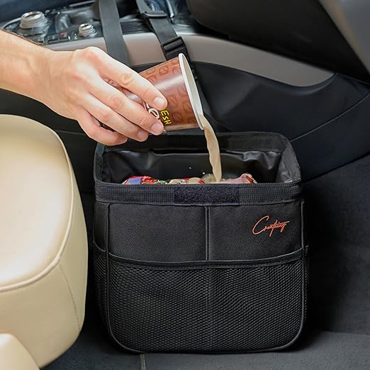 Creathing Car Trash Can Foldable, Waterproof | Organizer Bag or Garbage Can for Console/Seat (Medium, Black), 2 Gallons