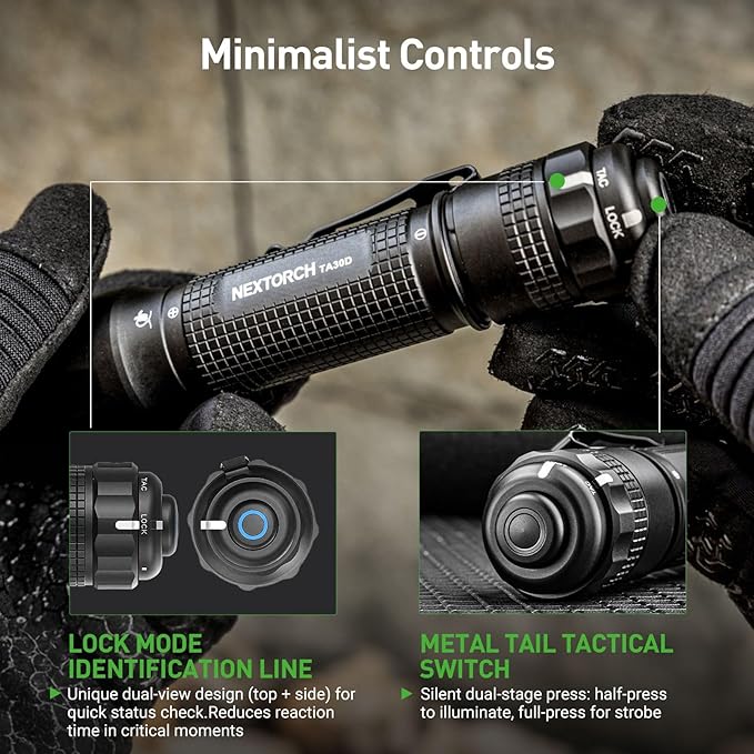 NEXTORCH TA30D Tactical Flashlight 2200 Lumens, Waterproof Hight Lumens Bright Powerful Pocket EDC Rechargeable Flashlight with 5 Modes & Strobe & Ring for Tactical Emergency Outdoor Night Search