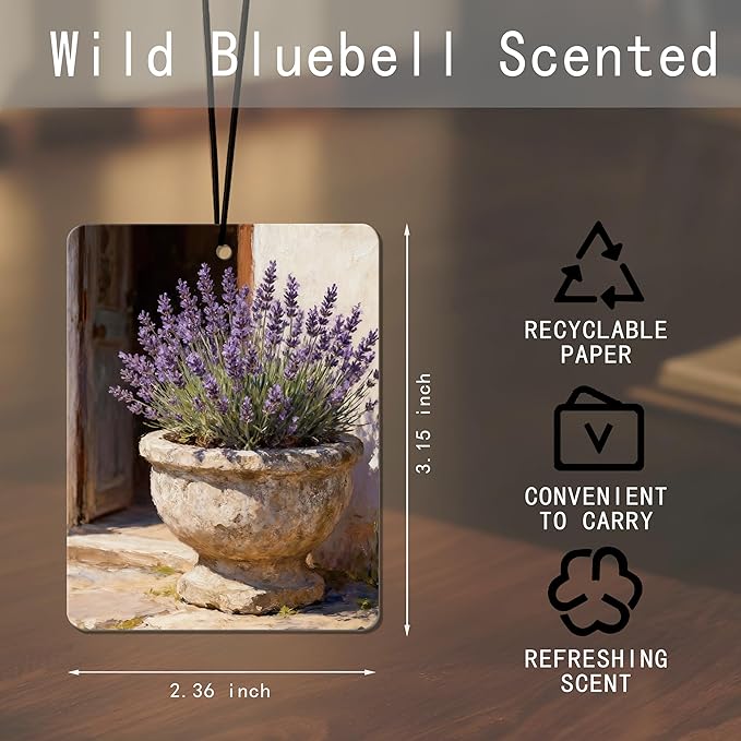 Vintage Cottagecore Floral Air Freshener 4Pcs, Artistic Lavender & Flower Scene Air Freshener for Car Interior, Closet, Drawer, Books, Car Mirror Decor Hanging, Gift for Women