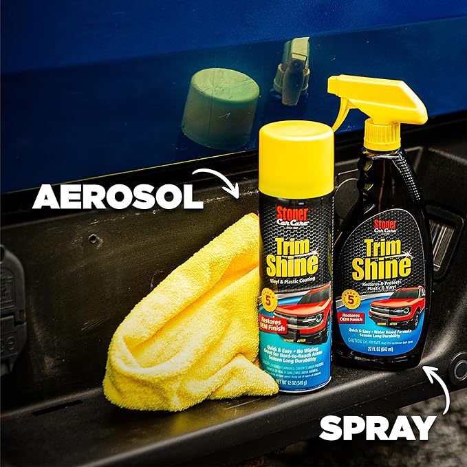 Stoner Car Care 91034 Trim Shine – Black Trim and Plastic Restorer for Cars – Vinyl and Plastic Trim Protectant Coating for Interior and Exterior Use – Fast-Drying No Sling – 12 oz