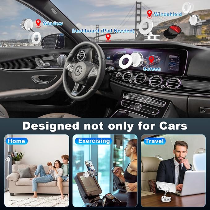 Vacuum Magnetic Phone Holders for Your Car, 360° Adjustable Car Phone Holder for Magsafe with Powerful Magnet, Folding Car Mount for iPhone 17 Pro Max 16 15 14 13 12 Air Plus & Android