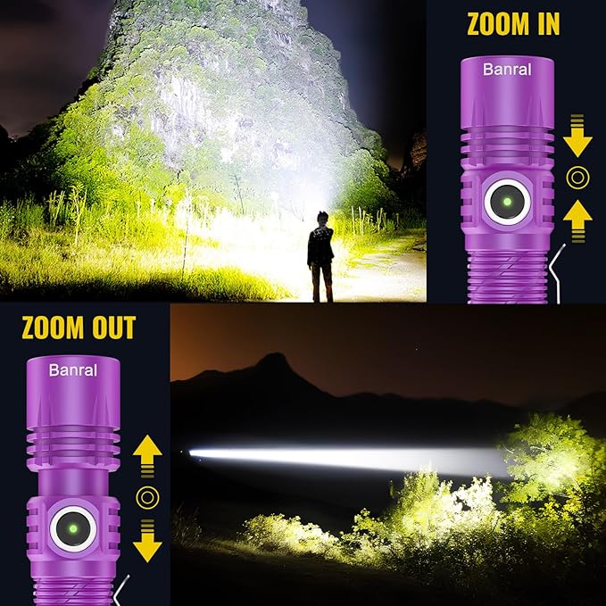 Rechargeable Tactical Flashlights, High Lumens Small Mini USB-C LED Flashlight, Compact EDC Flash Light, 4 Modes&Memory Function, Waterproof Pocket Lights for Home,Camping,Emergency (2, Purple)