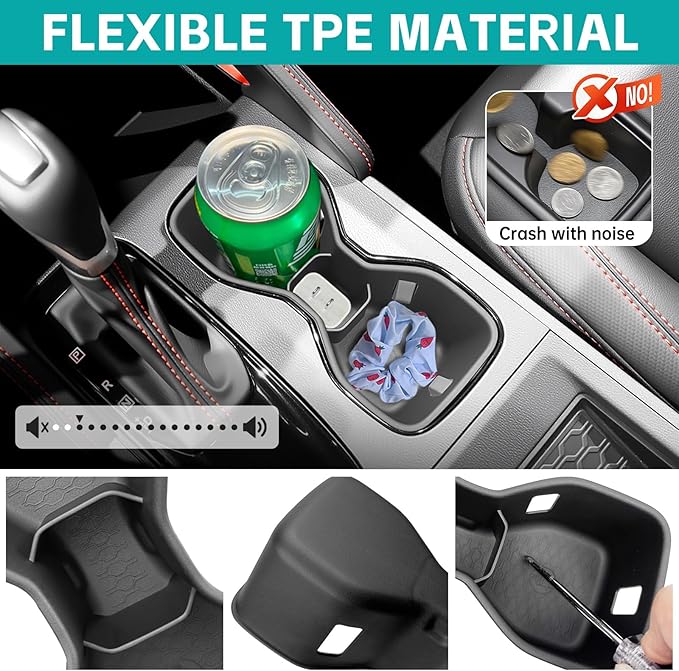 Cup Holder Organizer Compatible with 2022-2025 Nissan Frontier S SV Pro-X Pro-4X SL Accessories, Noise-Free Water & Dust Proof Silicone Insert Console Drink Holder for 22-25 Frontier Accessories