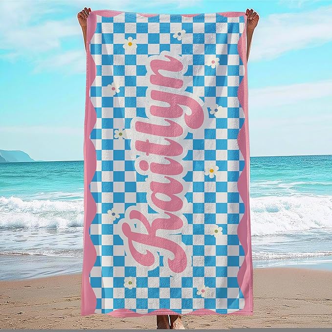 JML Personalized Beach Towel with Name, Custom Flower Beach Towel, Customized Microfiber Pool Towel, Quick Dry & Absorbent Swim Towel for Adult,Mother's Day, Birthday, Summer Holiday,Vacation