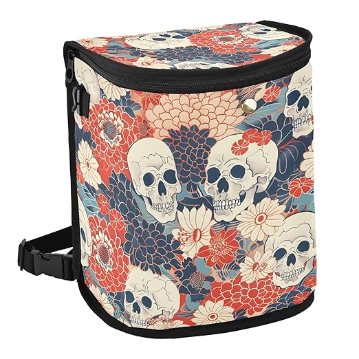 MNSRUU Car Trash Can with Lid, Flowers and Skulls Car Trash Bag Hanging Organizers and Storage for Front Back Seat, Leak-Proof Trash Bin