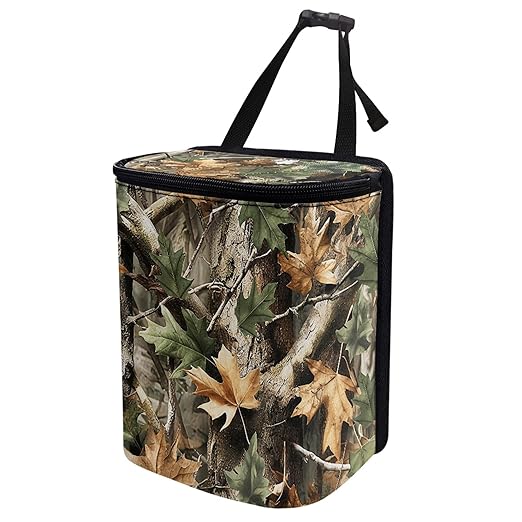 Camouflage Hunting Forest Car Trash Can with Adjustable Straps Car Trash Bin Auto Garbage Can Multipurpose Storage Box for Vehicle Travel Camping Picnicing