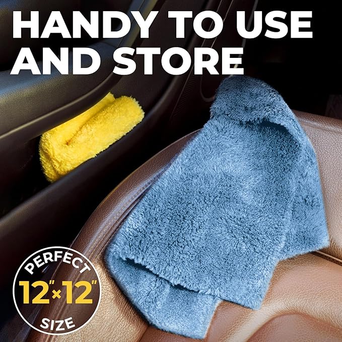 Super Soft Microfiber Towels for Cars - Edgeless - 6pk (12”x12”) - Premium Scratch-Free Towel - Great for Drying, Detailing, Polishing, Buffing - Ultra Absorbent Microfiber Cleaning Cloths for Car